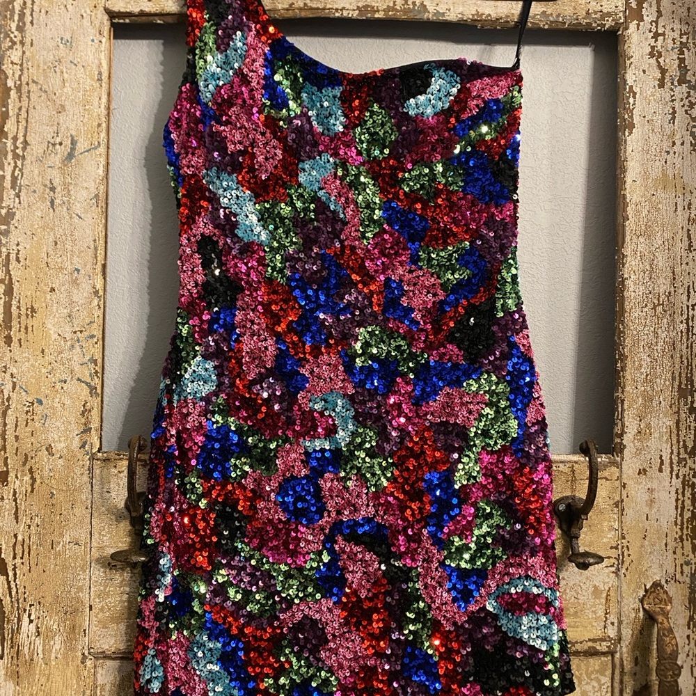 SCALA NWT Multicolor Sequin One-Shoulder Dress